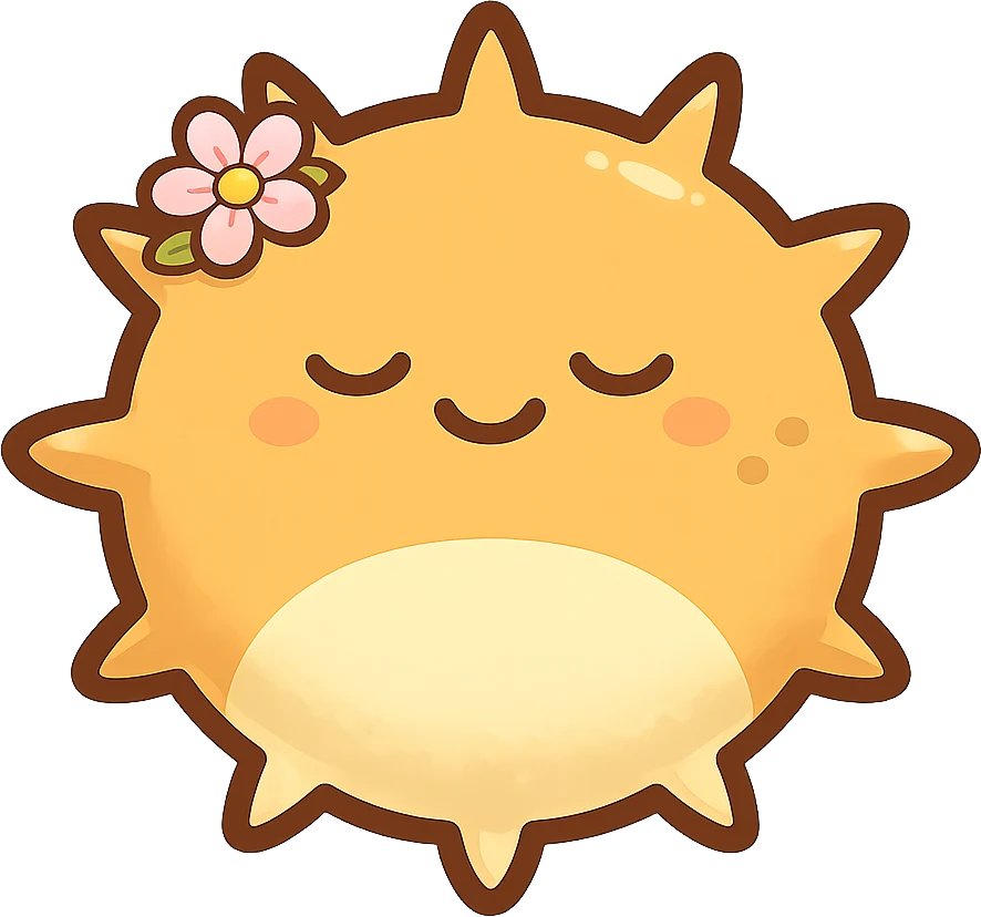 Zen mode icon: a relaxed pufferfish with a flower.